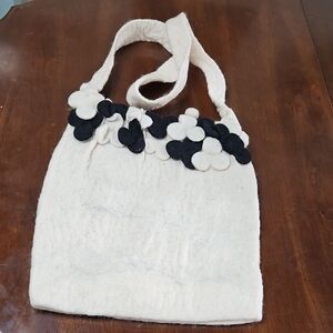 Elegant Hand Made Felt Cream and Black Women's Tote Bag. Made In NEPAL